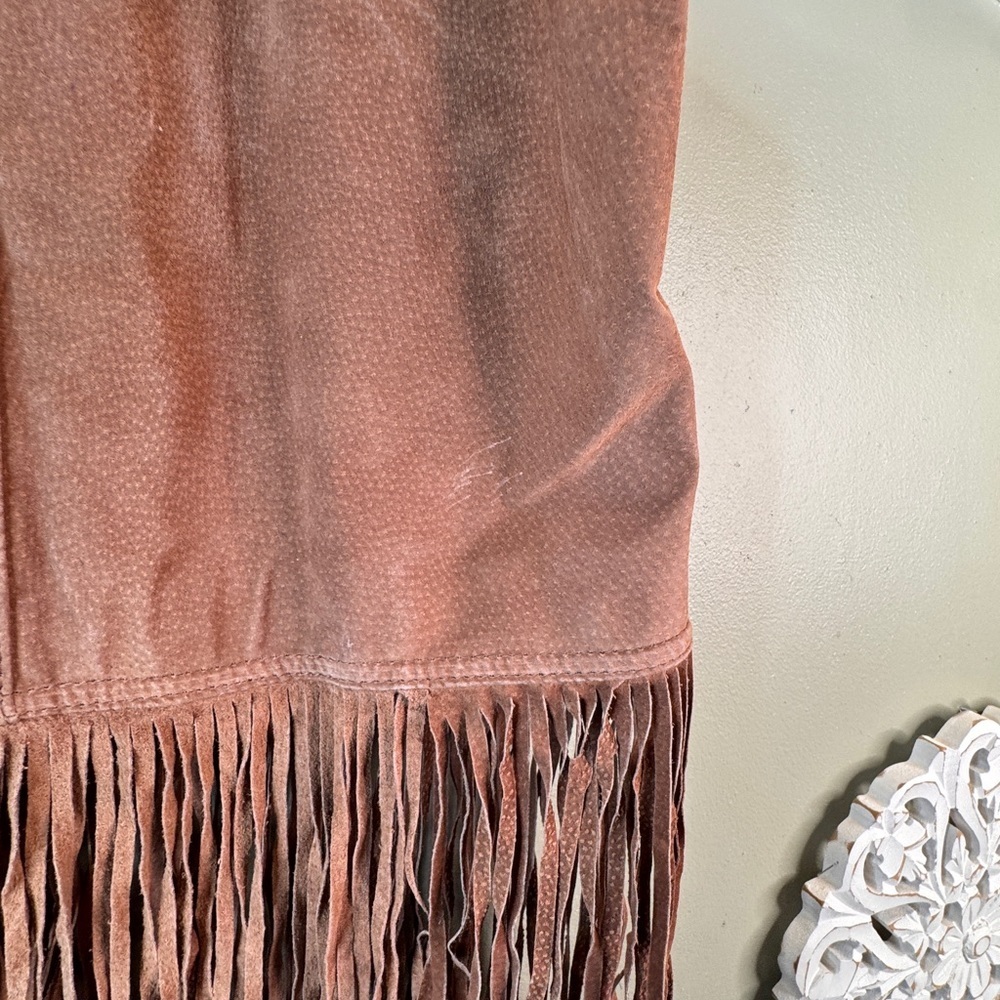 Vintage DM Sportswear Leather Fringe Vest Small Union Made in Canada Brown - Picture 8 of 8